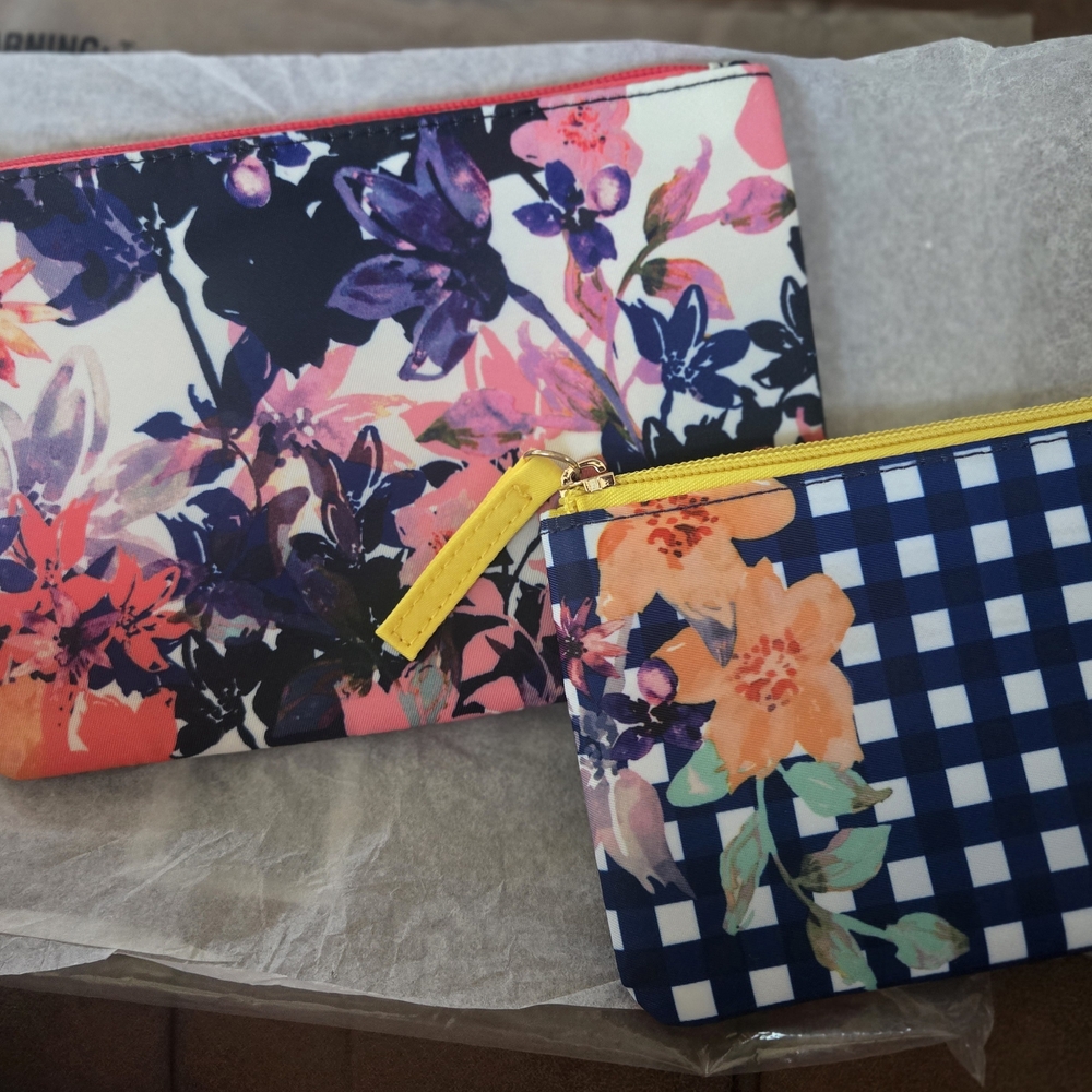 Avon Floral And Checkered Makeup Bags (2) NWT.